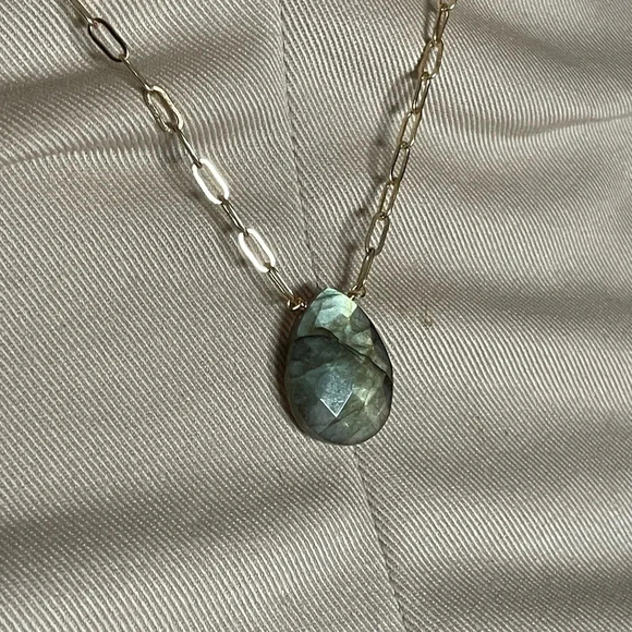 Floating Labradorite Gold Plated Paperclip Necklace - Picture 9 of 14